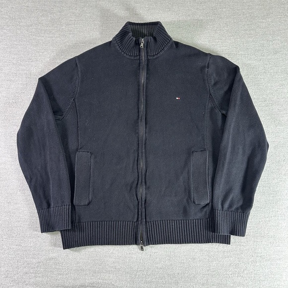 Tommy Hilfiger Other - Tommy Hilfiger Sweater‎ Mens Size Large Black Full Zip Knit Mock Neck Pockets